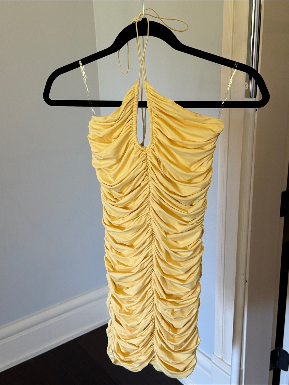 Yellow Ruched Halter Mini Dress - Picture 4 of 4